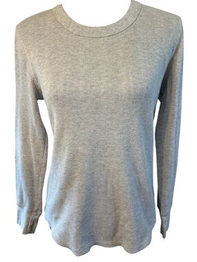 GAP Thermal Top Large Heather Light Gray Waffle Knit Long Sleeve Crewneck Cotton